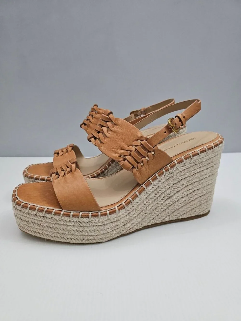 Veronica Beard Riya Espadrille Wedge Sandal Womens 10 Tan Leather Platform NEW
